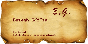 Betegh Géza névjegykártya